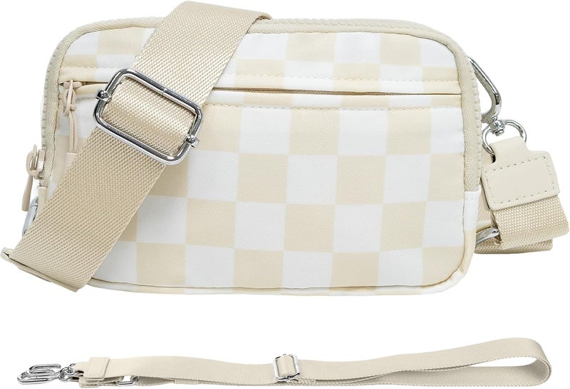 NBERMOTION Checkered Nylon Wristlet Wallets for Women RFID Blocking Purse With Credit Card Holder & Crossbody Strap - Image 1